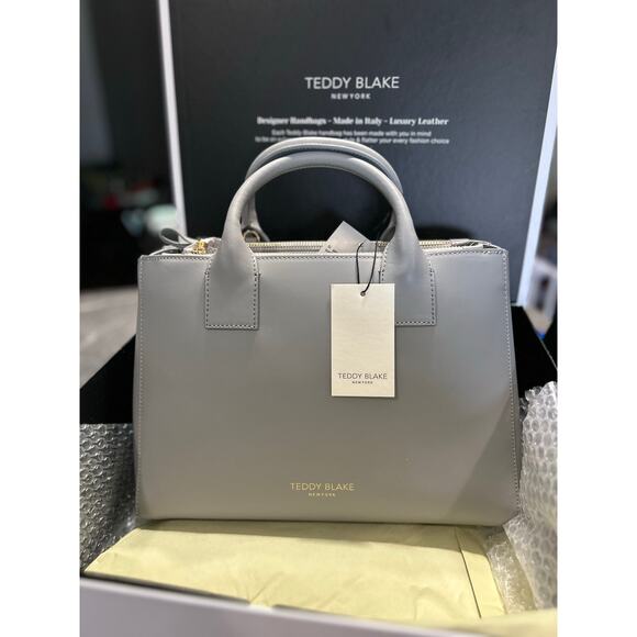 Teddy Blake Roberta 13" Satchel – Turbulence Gray Italian Leather- NWT - Picture 1 of 10